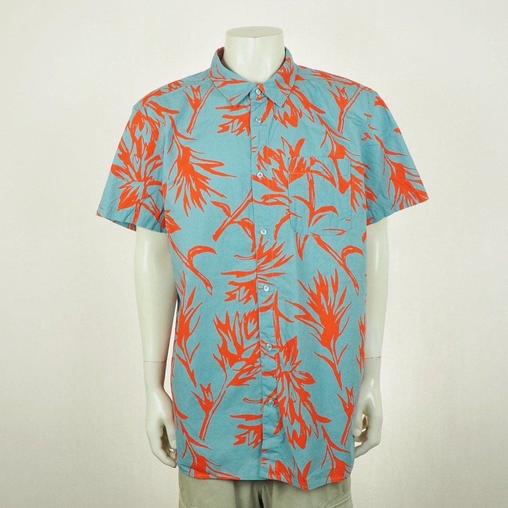 The North Face Baytrail Pattern Button Down Shirt Mens 2XL XXL Blue Floral Camp